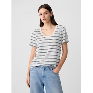 Relaxed Stripe Linen-Blend Scoopneck T-Shirt