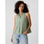 Sleeveless Linen-Blend Cropped Shirt
