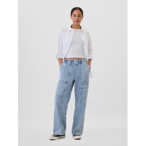 High Rise Wide-Leg Cargo Pull-On Jeans