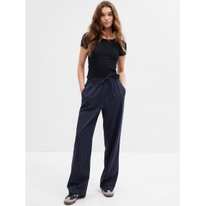 Mid Rise Easy Wide-Leg Twill Pants