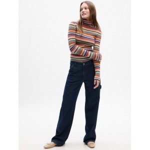 Ribbed Stripe Turtleneck Sweater