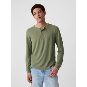 Linen-Blend Henley T-Shirt