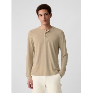 Linen-Blend Henley T-Shirt