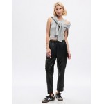 High Rise Vegan Leather Straight Pull-On Pants