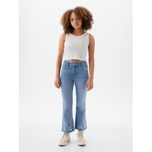Kids High Rise Embroidered 70s Flare Jeans