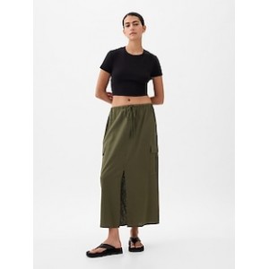 Linen-Blend Cargo Midi Skirt