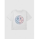 Kids American Flag Smile Graphic Boxy Crop Tee