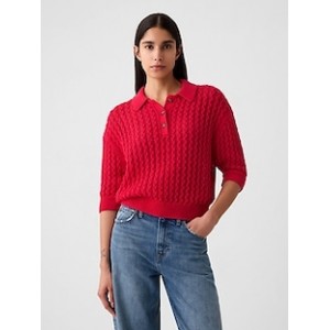 Linen-Cotton Textured Polo Sweater
