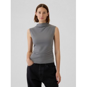 Modern Funnel-Neck Ruched Tank Top