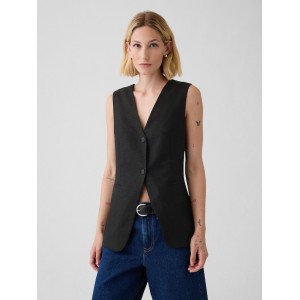 Linen-Cotton Longline Vest