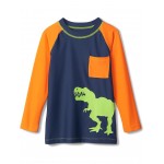 Hatley Kids Colour-Block Dino Long Sleeve Pocket Rashguard (Toddler/Little Kids/Big Kids)