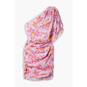 Solenne one-shoulder ruched floral-print stretch-crepe mini dress
