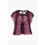 Oriane open-back ruffled printed silk-georgette blouse