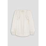 Joanea lace-trimmed silk-blend satin blouse