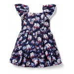 Puff Sleeve Dress (Toddler/Little Kid/Big Kid) Navy Blue