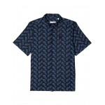 Short Sleeve Graphic Print Collard Shirt (Little Kids/Big Kids) Navy Blue/Ethereal