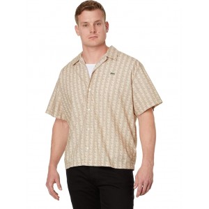 Short Sleeve Relaxed Fit Monogram Woven Shirt Croissant/Cookie