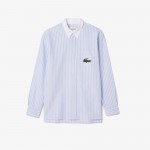 Unisex Striped Contrast Collar Cotton Oxford Shirt