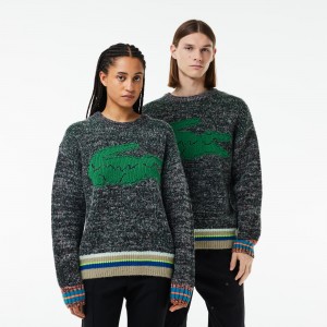 Unisex Loose Fit Contrast Croc Wool Sweater