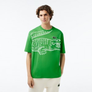 Men's Loose Fit Crocodile Print Crew Neck T-Shirt