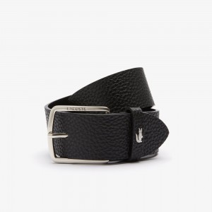 Mens Engraved Square Buckle Grained Leather Belt