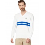 Mens Lacoste Long Sleeve Relaxed Fit V-Neck Sweater with Stripes