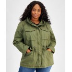 Plus Size Cotton Hooded Military Zip-Front Jacket