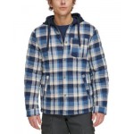 Mens Cotton Quilted Shirt Jacket with Fleece Hood