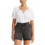 Womens Leanne Button-Front Puff-Sleeve Top