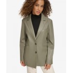 Womens Single-Breasted Faux-Leather Blazer