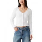 Womens Muse Ribbed Long-Sleeve Button-Up Top