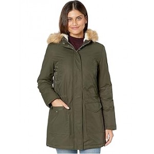 Coated Cotton Parka with Sherpa and Faux Fur Hood Army Green