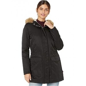 Coated Cotton Parka with Sherpa and Faux Fur Hood Black