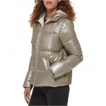 Quilted Hooded Bubble Puffer Light Gold