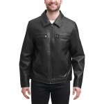 Faux Leather Jacket w/ Laydown Collar Black