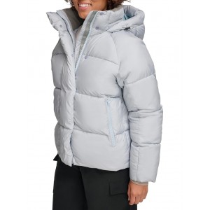 Quilted Hooded Bubble Puffer Pale Blue