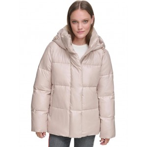 Quilted Hooded Bubble Puffer Champagne