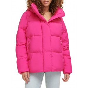 Quilted Hooded Bubble Puffer Pink Peacock
