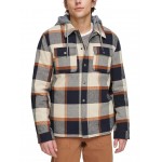 Washed Cotton Shirt Jacket with A Jersey Hood and Sherpa Lining Skateboard Plaid BWP