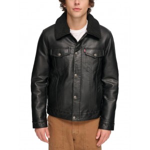 Mens Levis Faux Leather Trucker with Sherpa Lined Collar