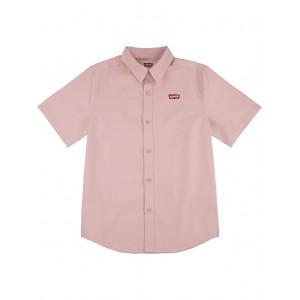 Short Sleeve Button-Up Shirt (Big Kids) Silver Pink