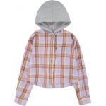 Hooded Button-Up Flannel Shirt (Big Kids) Pastel Lilac