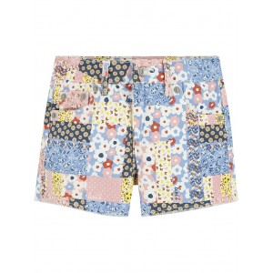 Girlfriend Fit Printed Shorty Shorts (Little Kids) White Patchwork