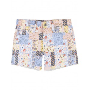 Girlfriend Fit Printed Shorty Shorts (Big Kids) White Patchwork