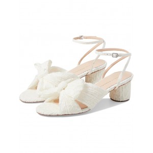 Dahlia Pleated Knot Mule with Ankle Strap White/Cream