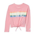 Long Sleeve Tie Front Top (Toddler/Little Kids) Pink