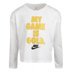 My Game Is Gold Long Sleeve Tee (Little Kids) White
