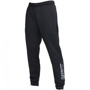 men solid black logo tapered swoosh therma fit joggers pants