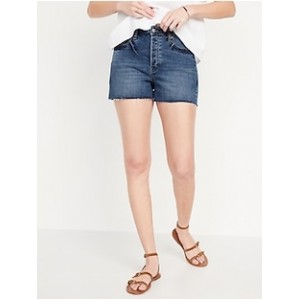 Higher High-Waisted Button-Fly Cut-Off Jean Shorts -- 3-inch inseam