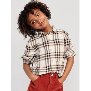 Cozy Long-Sleeve Button-Front Plaid Tunic Shirt for Girls